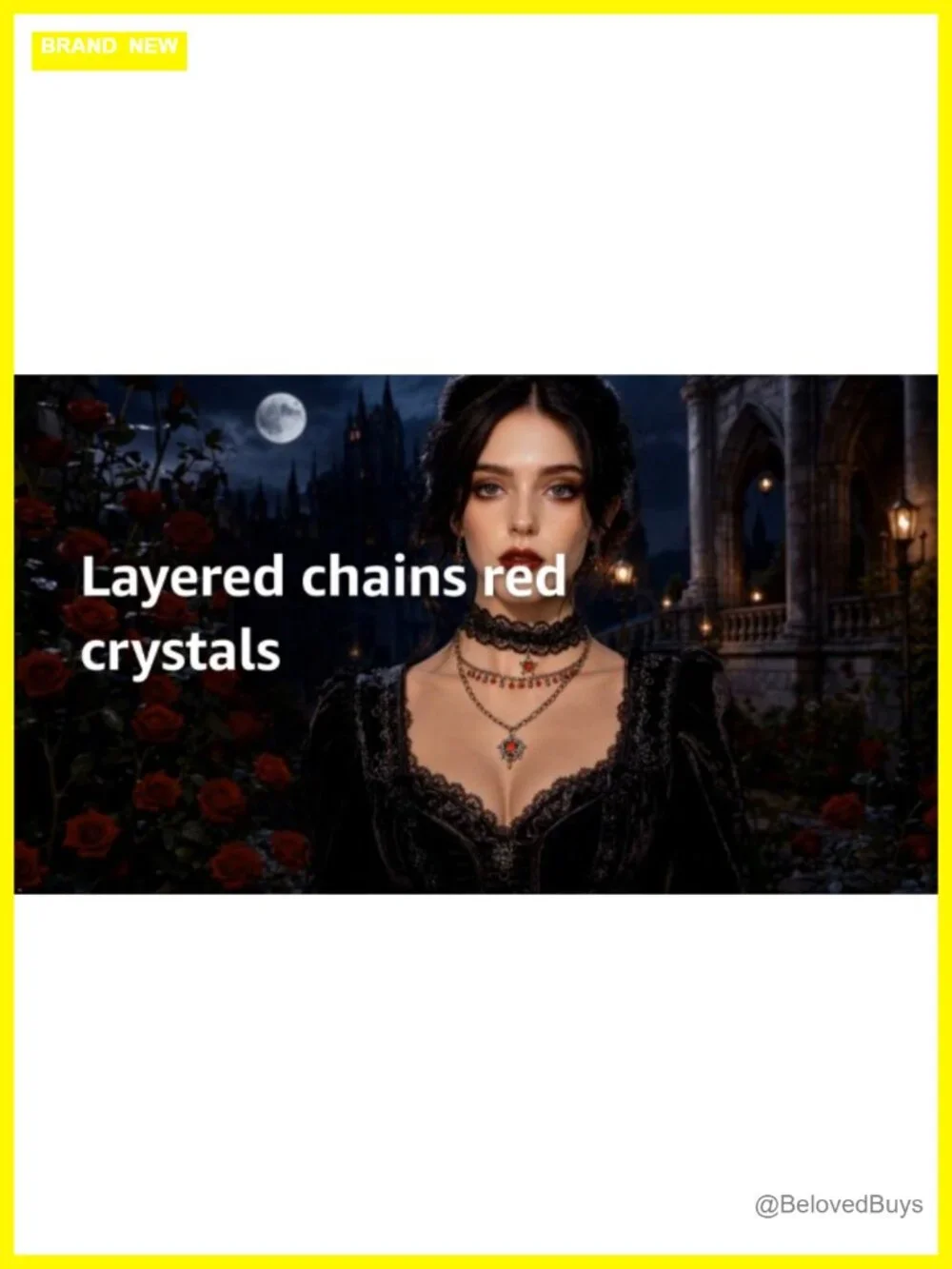 Gothic Black Lace Choker Necklace with Red Dripping Heart Pendant Layered Chain